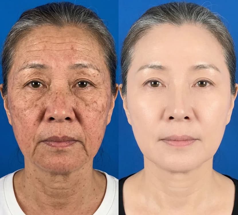 Patient after adipose-derived stem cell therapy and PRP at Nexus Clinic — rejuvenated skin with improved texture and tone on neck and décolletage